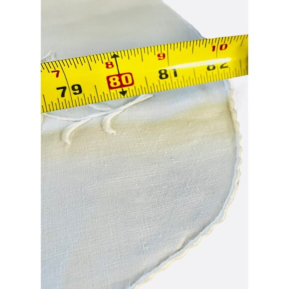 Madeira Tablecloth Beige Scalloped Edges & 8 Lighter Napkins 82x67 Linen Cutwork - Picture 9 of 16